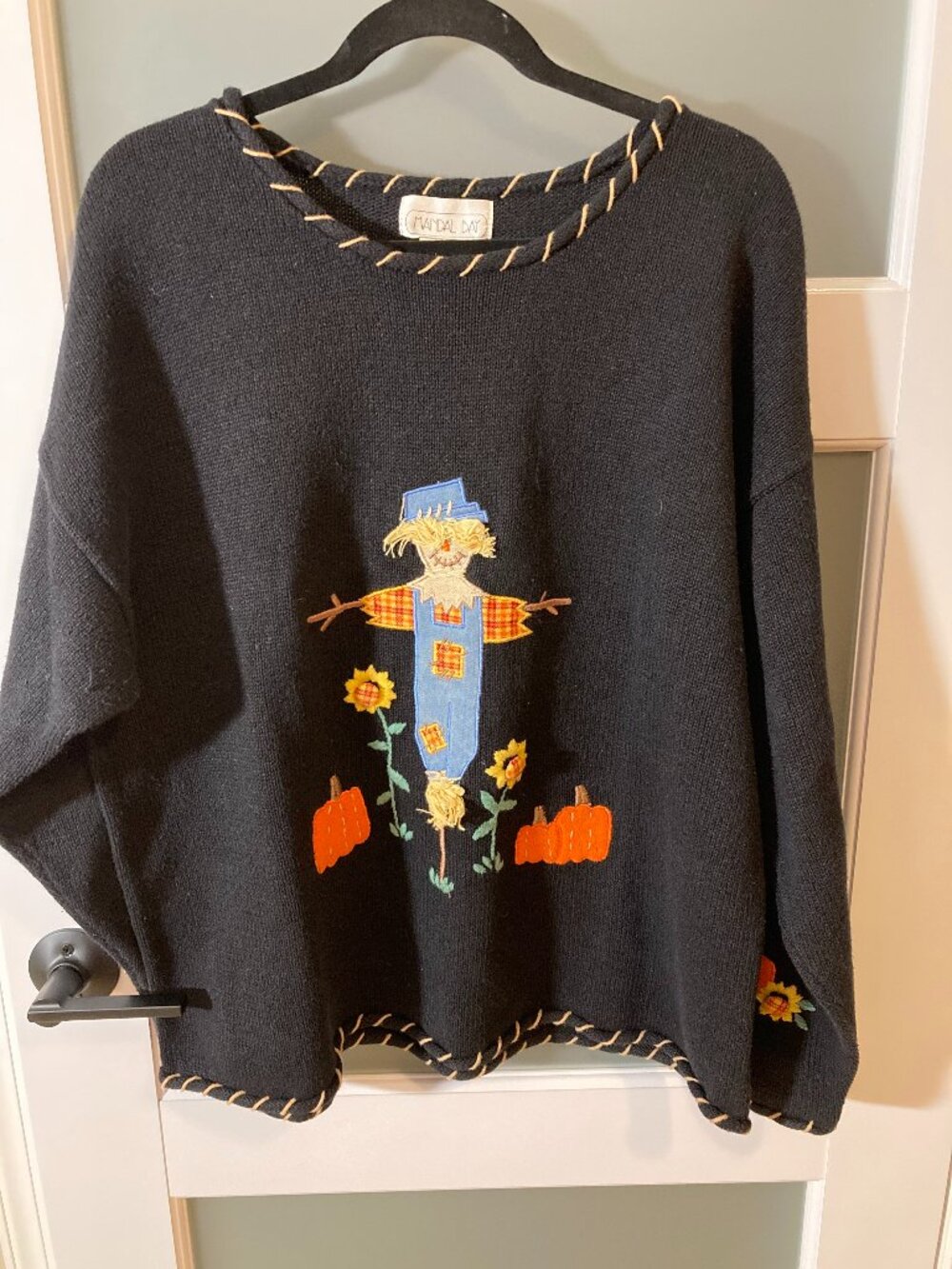 Vintage Mandal Bay Pumpkin Sunflower Fall Halloween 90s Embroidered Sweater XXL